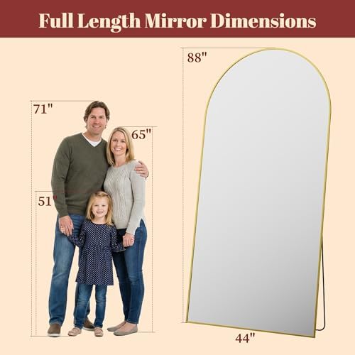 Suidia 88"x44" Arched Full Length Mirror with Stand, Gold Floor Mirror - Image 4