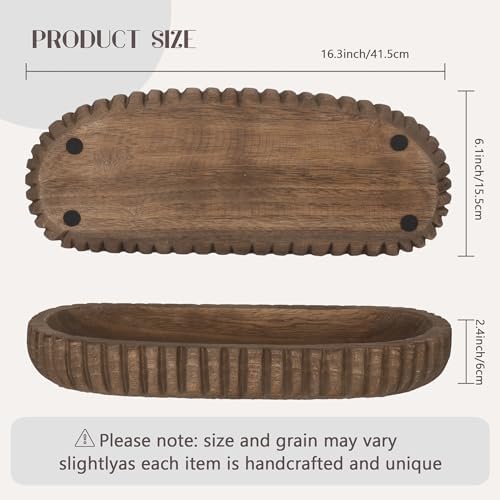 Oakrain Wooden Decorative Bowl for Home Decor, 16" Rustic Dough Bowl - Image 2