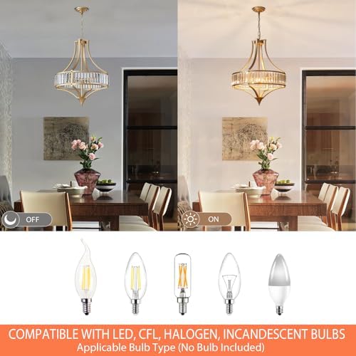 21.6" Gold Crystal Chandeliers Modern Vintage Chandelier with Round Metal Shade Art Deco 6-Light Large Dining Room Light Fixture for Kitchen, Dining Room, Hallway, Bedroom, Foyer - Image 4