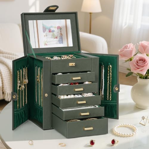 AKOZLIN 6-Tier Jewelry Box Organizer 5 Drawers Storage DrakGreen Regular - Image 7