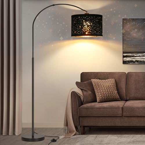 Modern Arc Floor Lamp, Tall Pole Lamp with Black Stars Lampshade by Seasidevillage