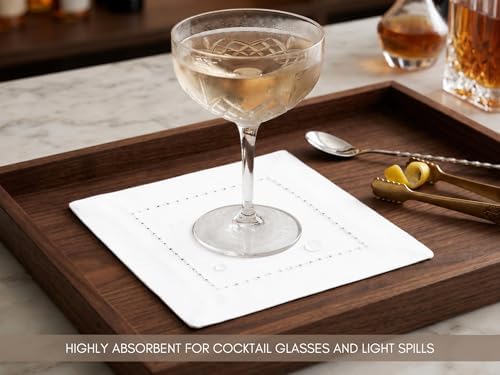 PurpleEssences Hemstitch Cocktail Napkins 6x6 in Cotton - White - Image 2