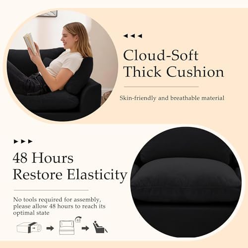 Korser 110" Cloud Sectional Boneless Couches for Living Room, Modern Modular Sectional Sofa with Ottoman, Cloud Couch with Comfy Deep Seats, Cut Pile Chenille L-Shape Sofa Couch for Living Room, Black - Image 3