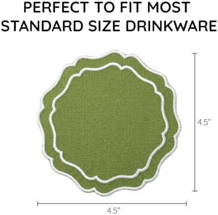 Linen Coasters for Drinks, Set of 6, 4.5 inch, Fern - Image 3