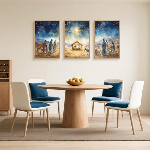 LHIUEM Large Bible Christian Religious Framed Canvas Wall Art Set,Birth of Jesus Nativity Wall Decor,Christmas Mary and Joseph Artwork for Living Room,Bedroom,Dining Room,Office -24"x36"x3 - Image 3
