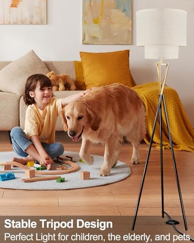 Lightdot Gold Tripod Floor Lamp, Modern Floor Lamp for Living Room, Standing Lamp with Linen Shade, E26 Bulb Included, 66" Tall Floor Lamps for Bedroom, Home Office - Image 4
