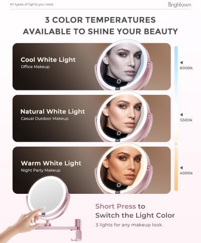 8" Wall Mounted lighted Makeup Mirror,Double Sided 1x/10x Magnifying Mirror - Image 3
