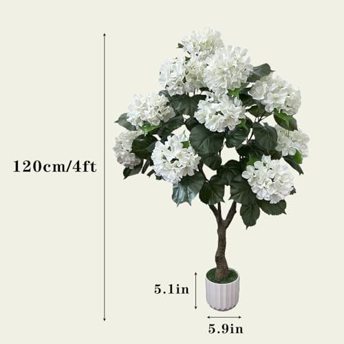 Artificial Hydrangea Tree 2 Pack, 4FT Faux Hydrangea Plant for Indoor & Outdoor Decor, Fake Hydrangea for Home Wedding Garden White - Image 4