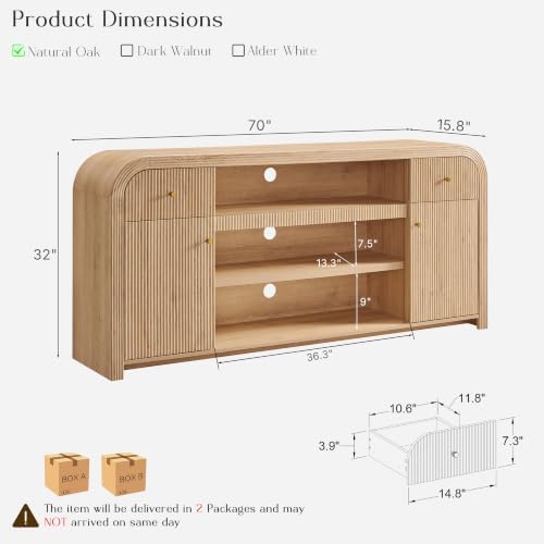 T4TREAM 70" Fluted TV Stand with Storage, 32" Tall Entertainment Center - Image 2
