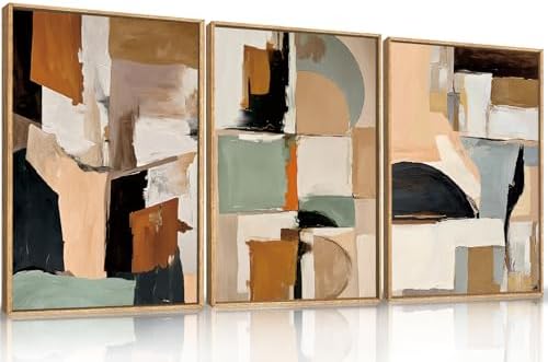 LHIUEM Large Abstract Color Block Framed Canvas Wall Art Set,Colorful Brush Stroke Shapes Wall Decor,Watercolor Pastel Minimalist Artwork for Living Room,Bedroom,Dining Room,Office -24"x36"x3 by LHIUEM