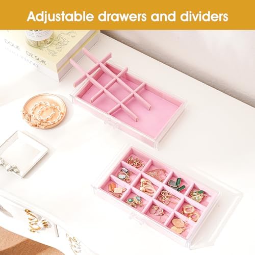 ProCase Earring Holder Organizer Jewelry Box with 8 Drawers, Pink - Image 2
