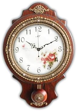 Aero Snail Wall Clock with Swinging Pendulum, Retro Style Silent Clock with Crystal Decoration, Vintage Decor European Victoria Wood Clock for Indoor Bedroom Living Room, W166-1A by AeroSnail