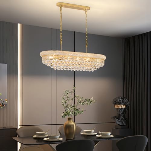 Gold Crystal Chandeliers for Dining Room，11-Lights L35.4 Inch - Image 3