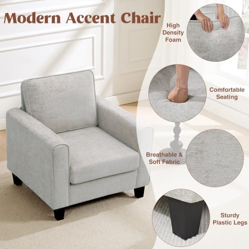 Accent Chairs Set of 2 for Living Room, Mid Century Modern Upholstered Living Room Chair, Chenille Reading Armchair for Apartment, Waiting Room, Office, Light Grey - Image 4