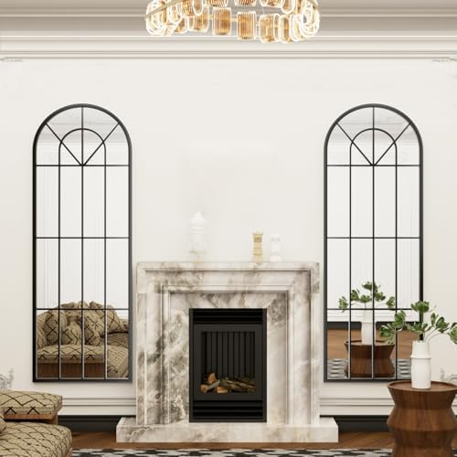 Dewfig Arched Windowpane Floor Mirror, 65"x 22" Full Length Mirror, Black - Image 2