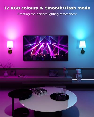 Battery Operated Wall Sconces Set of 2, Remote Control, RGB Bulb, Black - Image 3