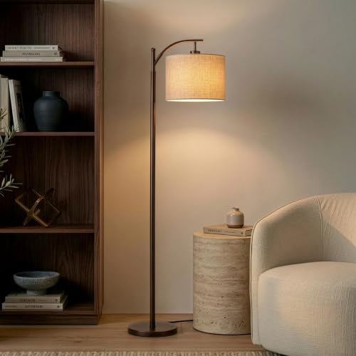 Brightech Montage LED Floor Lamp – Modern Floor Lamp for Living Rooms & Office with Arc Hanging Shade – Standing Lamp for Bedroom Reading, Mid-Century Pole Light for Farmhouse Style - Bronze - Image 2