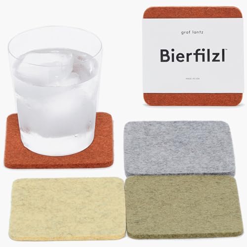 Graf Lantz - Bierfilzl Merino Wool Square Coasters Set of 4 - Ikebana (4"x4"x5mm) - Absorbs 30% of Weight - Natural German Wool - Heat Resistant, Sustainable, Reusable - Home Decor, Coffee Table Decor by GrafLantz