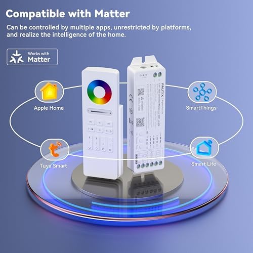 PAUTIX Matter WiFi LED Controller Kit ML5 Compatible with Tuya APP/Homekit/Smart Life/Alexa/Google Home/Siri, DC12-48V Dimmable with RF Remote for Single Color/CCT/RGB/RGBW/RGBCCT LED Strip Lights - Image 2