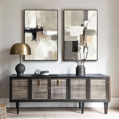 SAFERRYHOME Neutral Abstract Beige,Gray and Black Wall Art Set of 2,24"x36" - Image 2