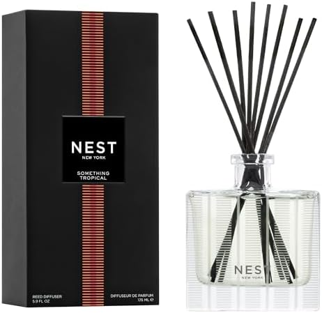 NEST New York Reed Diffuser, Something Tropical - 5.9 fl oz - Fragrance for Up to 90 Days - Reusable, Refillable Glass Holder - Includes 8 All-Natural Reed Sticks - Flame Free by Unknown