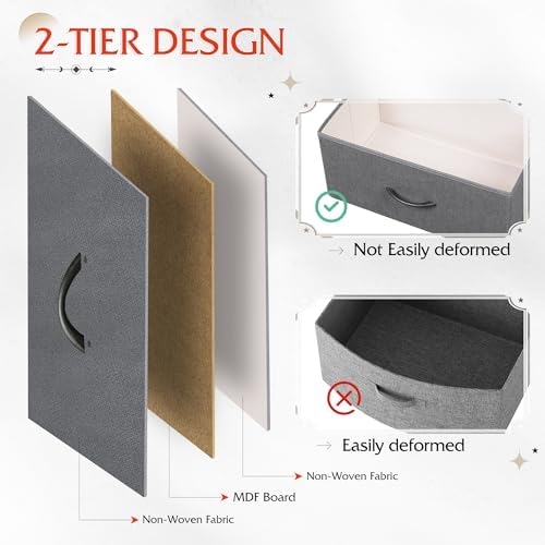 WLIVE Night Stand Set 2, Dresser and Nightstand Sets, Nightstands for Bedroom with 2 Fabric Drawer, End Tables Bedroom Furniture Set, Closet, College Dorm, Dark Grey - Image 6