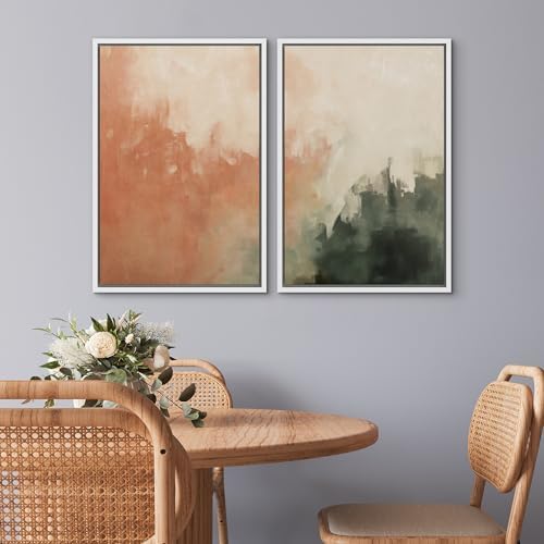 SIGNWIN Framed Canvas Print Wall Art Set Color Fade Abstract Landscape Earthy Terracotta and Forest Green Illustrations Modern Minimal Decorative for Living Room, Bedroom, Office - 16"" x24 x2 White - Image 3