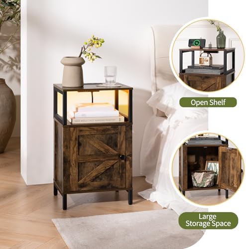 Yoobure Farmhouse Nightstand with Charging Station, Night Stand Barn Door - Image 4