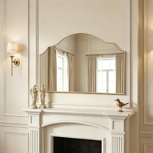 Besdomus Gold Scalloped Wall Mirror: 54"x34" Oversized Wooden Arched Mirror - Image 6