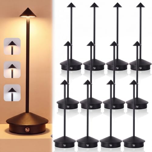 12 Pack Cordless Table Lamp, 3 Color Stepless Dimmable, Black by Unknown