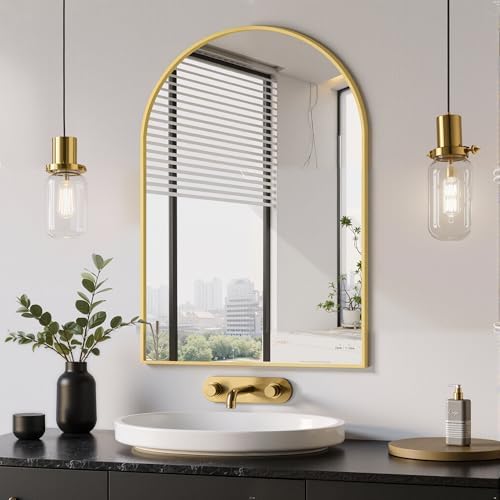 Delma Arched Bathroom Mirror, Gold, 20"x30" by Delma