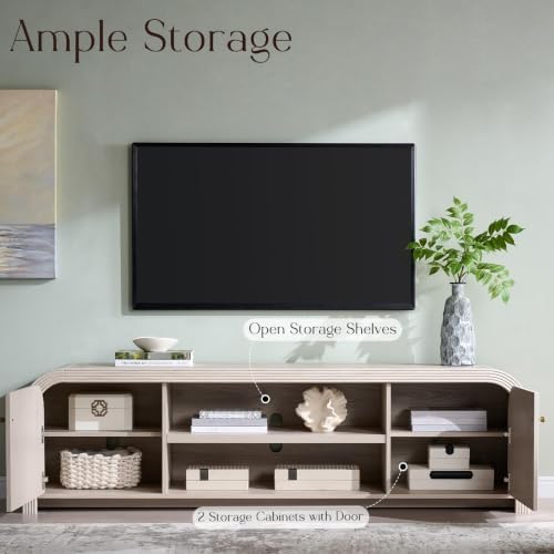 T4TREAM 70" Modern Fluted TV Stand with Storage, Alder White - Image 4