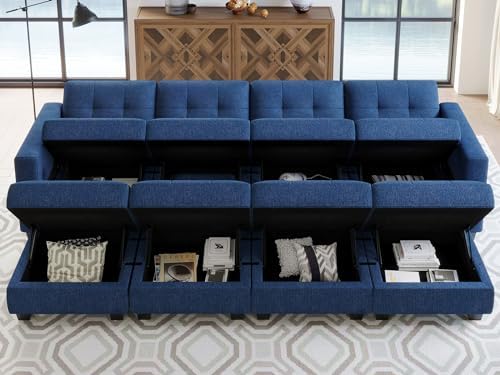 Belffin Storage Modular Sleeper Sofa Sectional Couch with Wide Chaises Convertible Sectional Sofa Bed Modular Sleeper Couch Bed Blue - Image 4