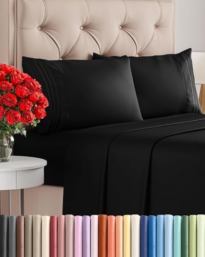 Cal King Size 4 Piece Sheet Set - Comfy Breathable & Cooling Sheets - Black by CGKUnlimited
