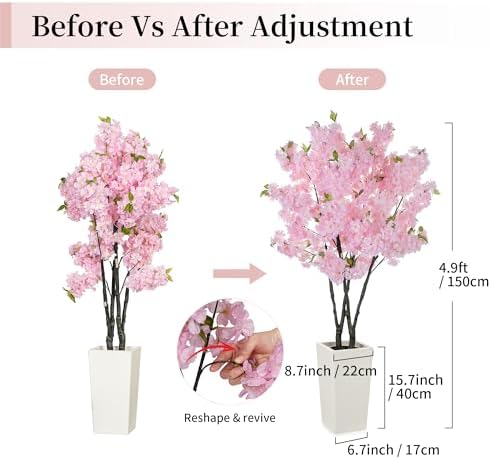 BLOSMON Artificial Cherry Blossom Tree for Porch, 5ft, Pink, with Planter - Image 4