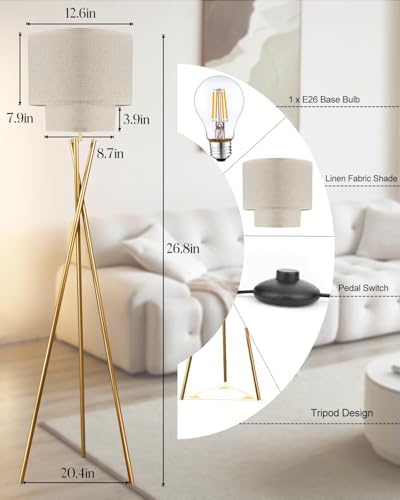 Lightdot Tripod Floor Lamp, Modern Floor Lamps for Living Room, Standing Lamp with Dual Drum, E26 Bulb Included, 67.7" Tall Floor Lamp for Bedroom, Home Office - Image 2