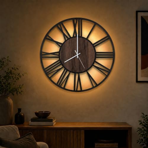 24" Silent Wall Clock – Glow Night Light, Battery Operated by Casaformia