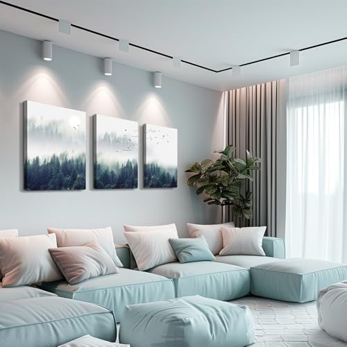 3 Piece Canvas Wall Art for Living Room - Misty Forests of Evergreen Coniferous Trees in an Ethereal Landscape - Modern Home Decor Stretched and Framed Ready to Hang - 16"x24"x3 Panels wall decor - Image 2