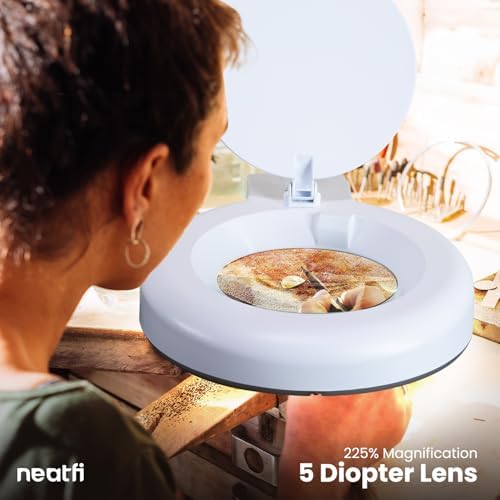 Neatfi LED Magnifying Lamp with Clamp | 12W | 60 SMD LEDs |1,200 Lumens | Adjustable Step Dimming | 2.25x Magnification Desk Lamp Magnifier for Crafts, Painting, and Hobbies (White-2, 5-Diopter) - Image 2
