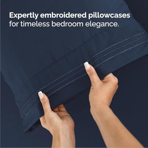 Cal King Size 4 Piece Sheet Set - Breathable & Cooling Sheets - Navy Blue - Image 6