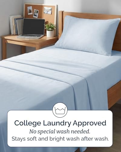 Twin XL 3 Piece Sheet Set - College Dorm Room Essentials - Sky Blue - Image 6