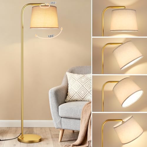 Ambimall Remote-Controlled Floor Lamp - Color Temperature Adjustable and Fully Dimmable, Standing Lamp for Living Room with Rotating Head, Tall Lamp for Bedroom, 9W Bulb Included (Gold and Beige) - Image 5