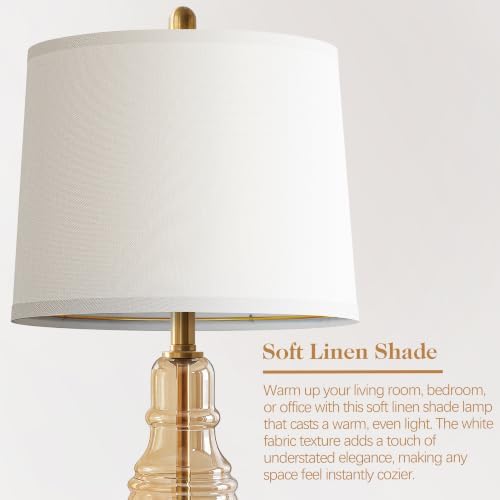 ROTTOGOON Glass Table Lamp Set of 2, Modern Table Lamps for Living Room Bedroom, Bedside Desk Lamps Vintage Nightstand Lamps with Linen Shades, 22", Champagne - Image 5