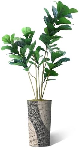 Artificial Tree in Geometric Pattern Planter, Fake Ficus Lyrata Silk Tree for Indoor and Outdoor Home Decoration - 66" Overall Tall (Plant Pot Plus Tree) - Image 2