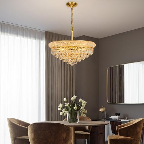 Gold Crystal Chandeliers for Dining Room，9-Lights D22 Inch - Image 2