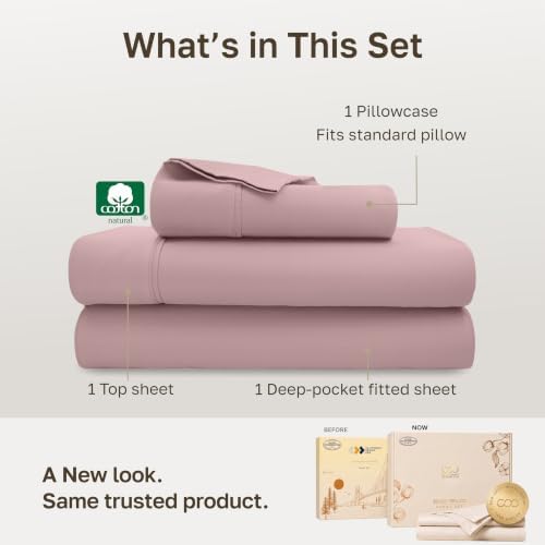 California Design Den 100% Cotton Sateen XL Twin Sheet Set, 3 Pcs, Mauve - Image 3