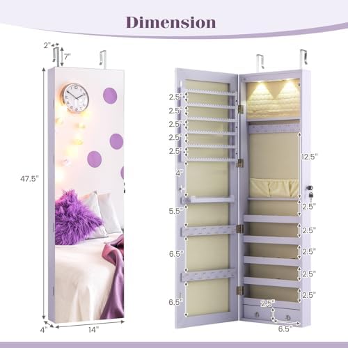 GIANTEX Wall or Door Mounted Jewelry Armoire with Full Length Mirror, 47.5" - Image 6