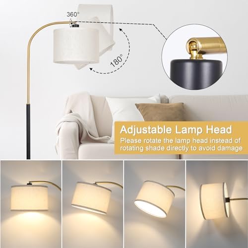 Dimmable Floor Lamp for Living Room, Arc Floor Lamps with Adjustable Drum Shade Pedal Switch, Black and Gold Tall Standing Lamp with 9W LED Bulb, Modern Reading Light Pole Lamp for Bedroom, Office - Image 5