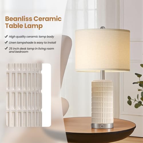 25" Ceramic Touch Table Lamp Set of 2 for Living Room and bedroom White - Image 5
