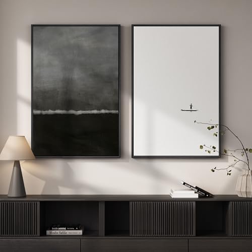 Framed Black and White Abstract Wall Art for Living Room Set of 2, 24x36 In by Cuspin